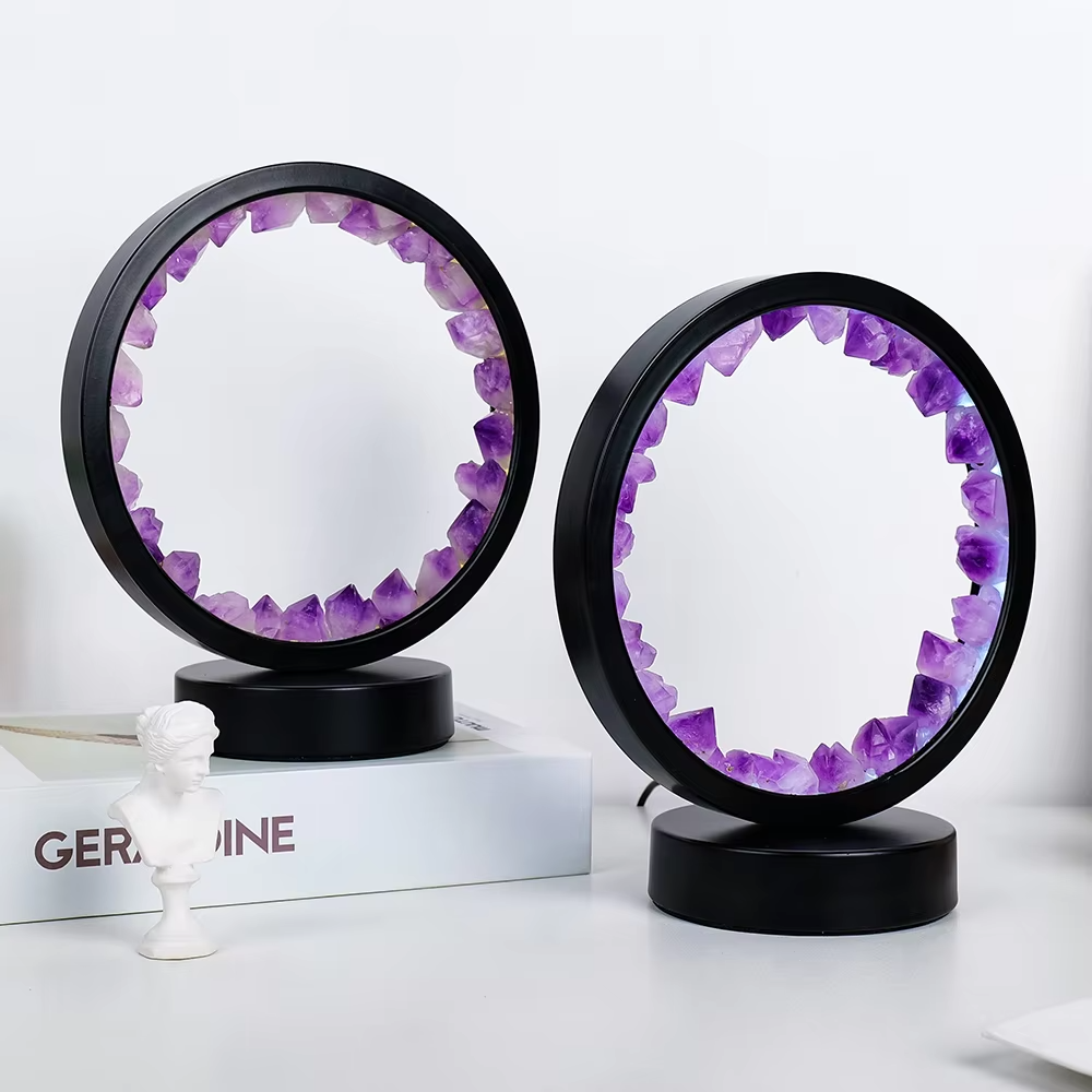LED Kristall Tischlampe | Natürlicher Amethyst Edelstein Wohnkultur Licht