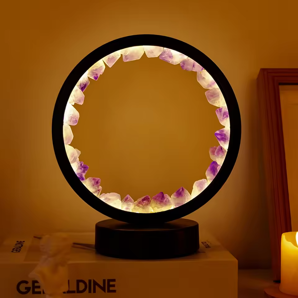 LED Kristall Tischlampe | Natürlicher Amethyst Edelstein Wohnkultur Licht