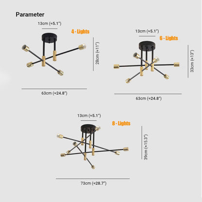 Garduru | Moderne LED Deckenleuchte Metall/Glas Schwarz/Gold Schlaf-/Wohn-/Esszimmer