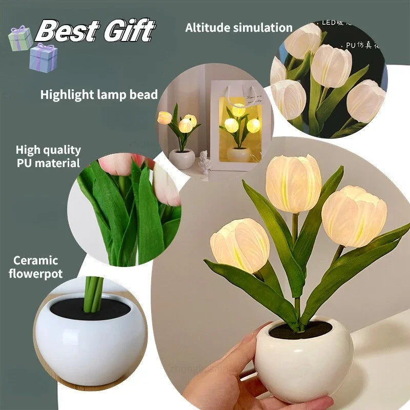 Blumenförmige LED-Tulpenlampe – Nachtsimulation – Stimmungsbeleuchtung – für Wohnzimmer/Dekoration