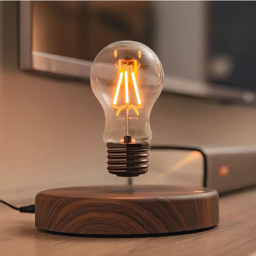 LED-Schwebelampe – Premium-Holz-Edition mit schwebender Glühbirne