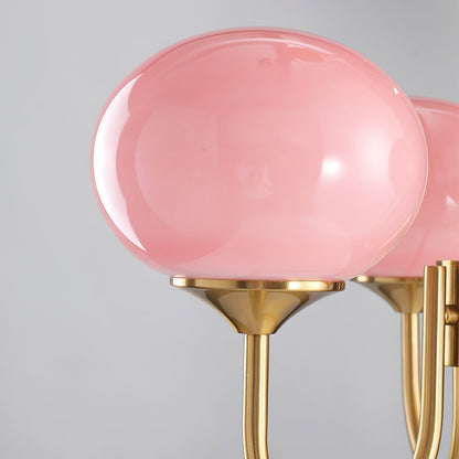 Deckenleuchte mit rosa Glasglobenschirmen