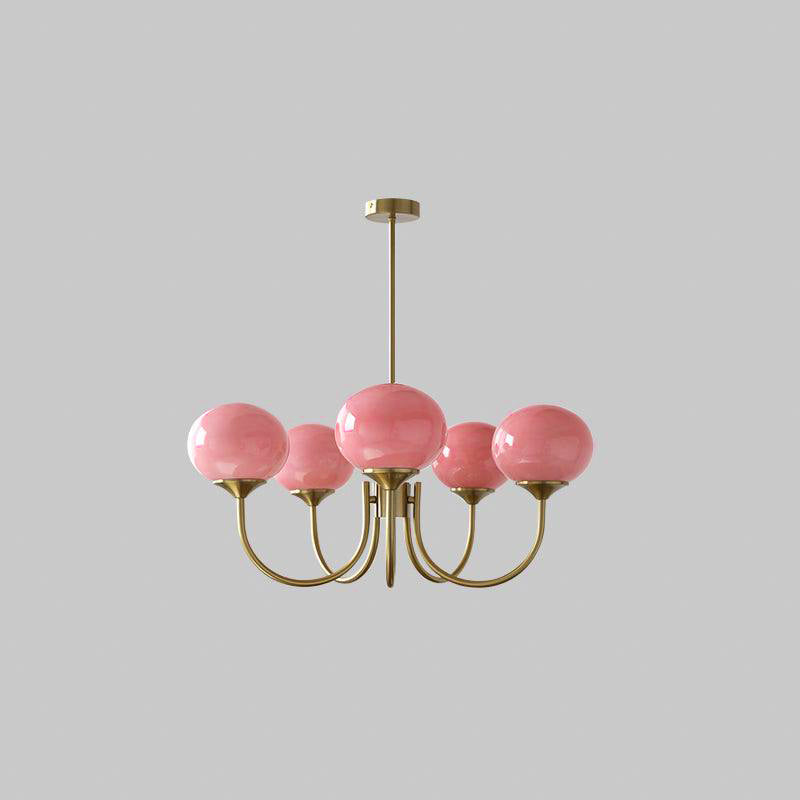 Deckenleuchte mit rosa Glasglobenschirmen