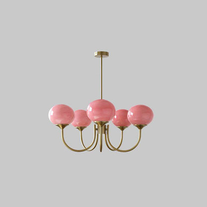 Deckenleuchte mit rosa Glasglobenschirmen