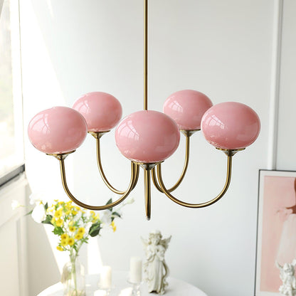 Deckenleuchte mit rosa Glasglobenschirmen