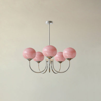 Deckenleuchte mit rosa Glasglobenschirmen