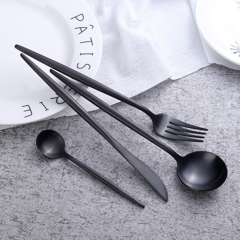 Set aus mattschwarzen Onyx-Besteck (24 Teile) - LustreNoir