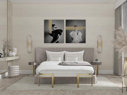 Wandapplikation Melange Elongiert aus Alabaster - Elegantes Design mit Messingdetails