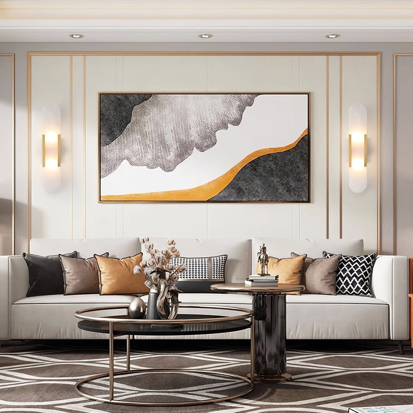 Wandapplikation Melange Elongiert aus Alabaster - Elegantes Design mit Messingdetails