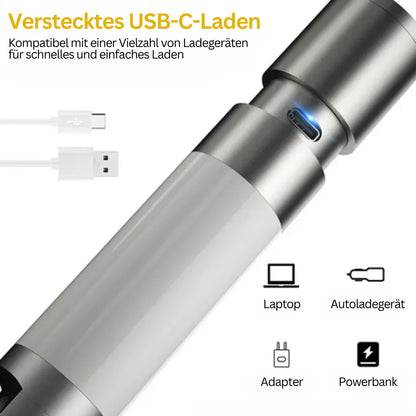 LED-Taschenlampe mit Mehrfarbfiltern – Wiederaufladbare USB-C Lampe mit Camping- & Notlicht-Funktion