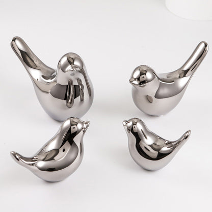 Moderne Luxus Silber Keramik Vogel Figuren