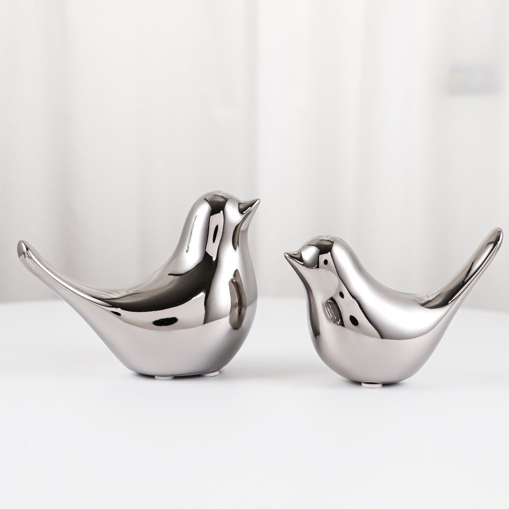 Moderne Luxus Silber Keramik Vogel Figuren