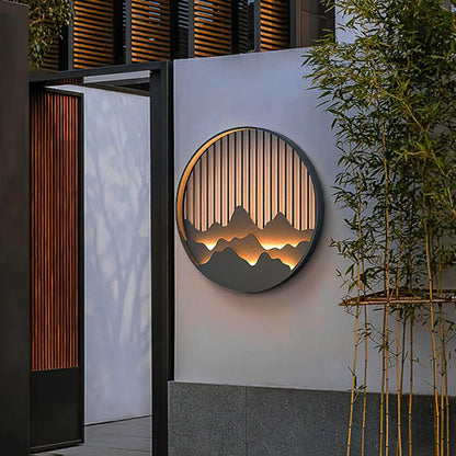 Wandlampe Außen Mountain - LED Lampe aus Edelstahl mit Berg- und Wassermotiv