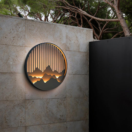 Wandlampe Außen Mountain - LED Lampe aus Edelstahl mit Berg- und Wassermotiv