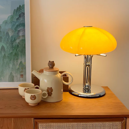 Tischlampe Pilz Bauhaus – Modernes Design mit Amberglas-Schirm