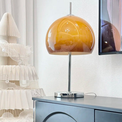 Tischlampe Pilz Bauhaus – Modernes Design mit Amberglas-Schirm