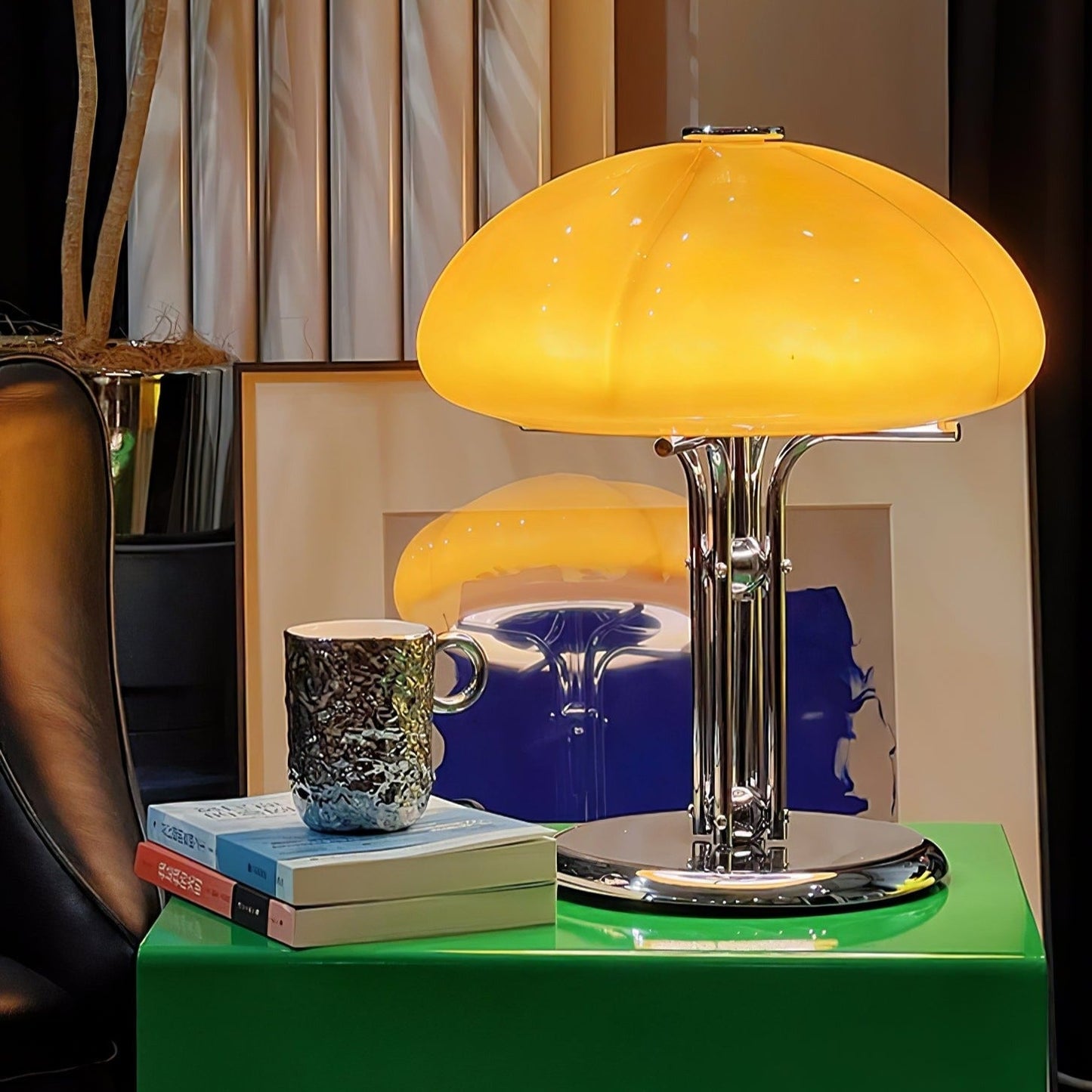 Tischlampe Pilz Bauhaus – Modernes Design mit Amberglas-Schirm