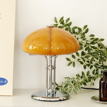 Tischlampe Pilz Bauhaus – Modernes Design mit Amberglas-Schirm