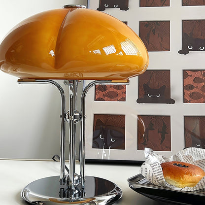 Tischlampe Pilz Bauhaus – Modernes Design mit Amberglas-Schirm