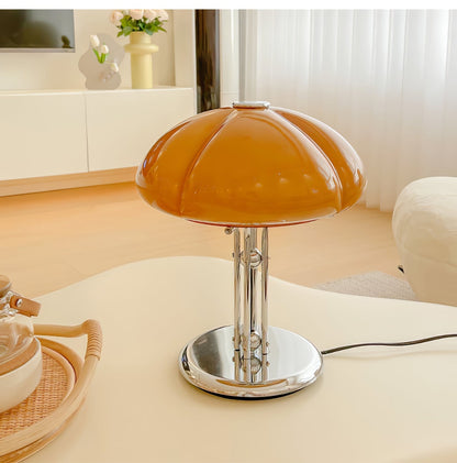 Tischlampe Pilz Bauhaus – Modernes Design mit Amberglas-Schirm