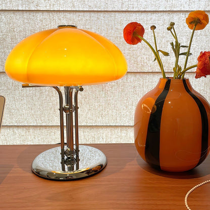 Tischlampe Pilz Bauhaus – Modernes Design mit Amberglas-Schirm
