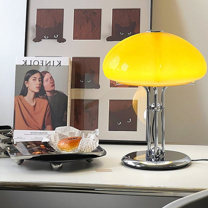 Tischlampe Pilz Bauhaus – Modernes Design mit Amberglas-Schirm