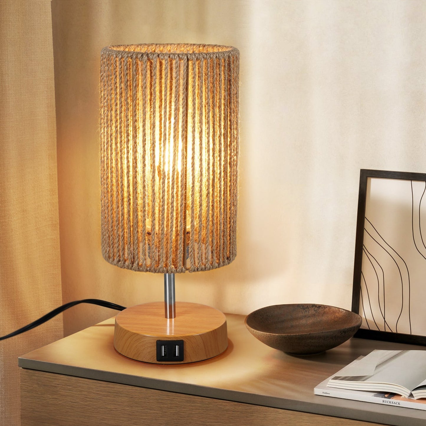 N08 Boho Nachttischlampe für Schlafzimmer Touch Control Nachttischlampen