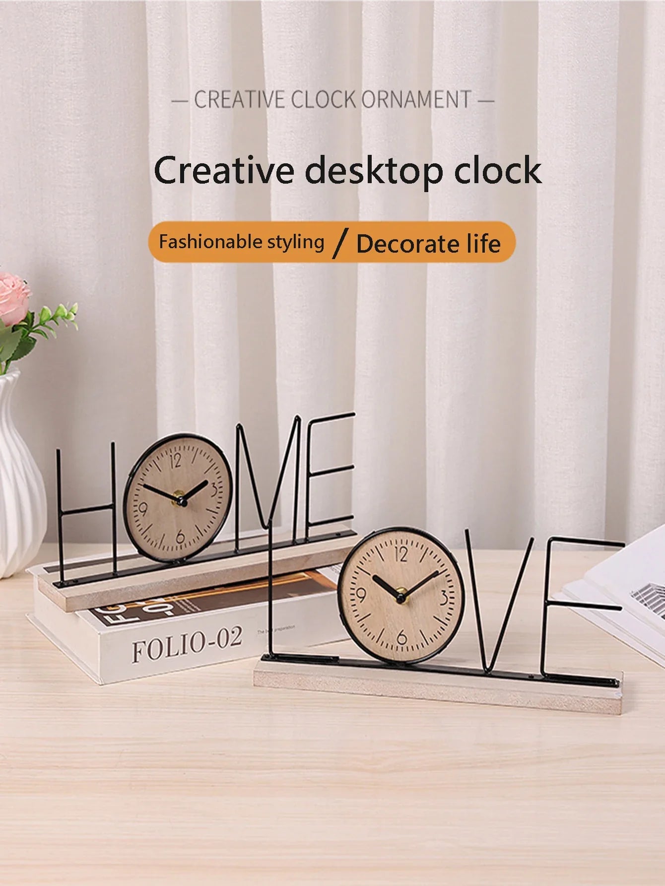 Tischuhr – Home/Love Schreibtischuhr – stilvolle Heimdekoration – 12 x 30 cm