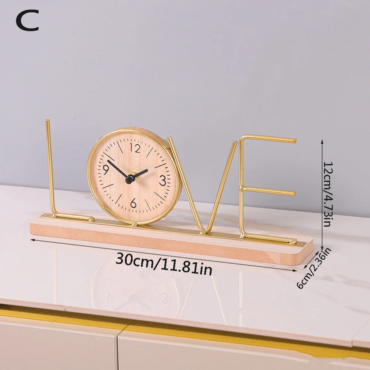 Tischuhr – Home/Love Schreibtischuhr – stilvolle Heimdekoration – 12 x 30 cm