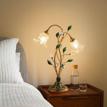 Tischlampe Blumig - Vintage-Design aus Eisen, Kristall und Glas für Schlafzimmer oder Wohnzimmer