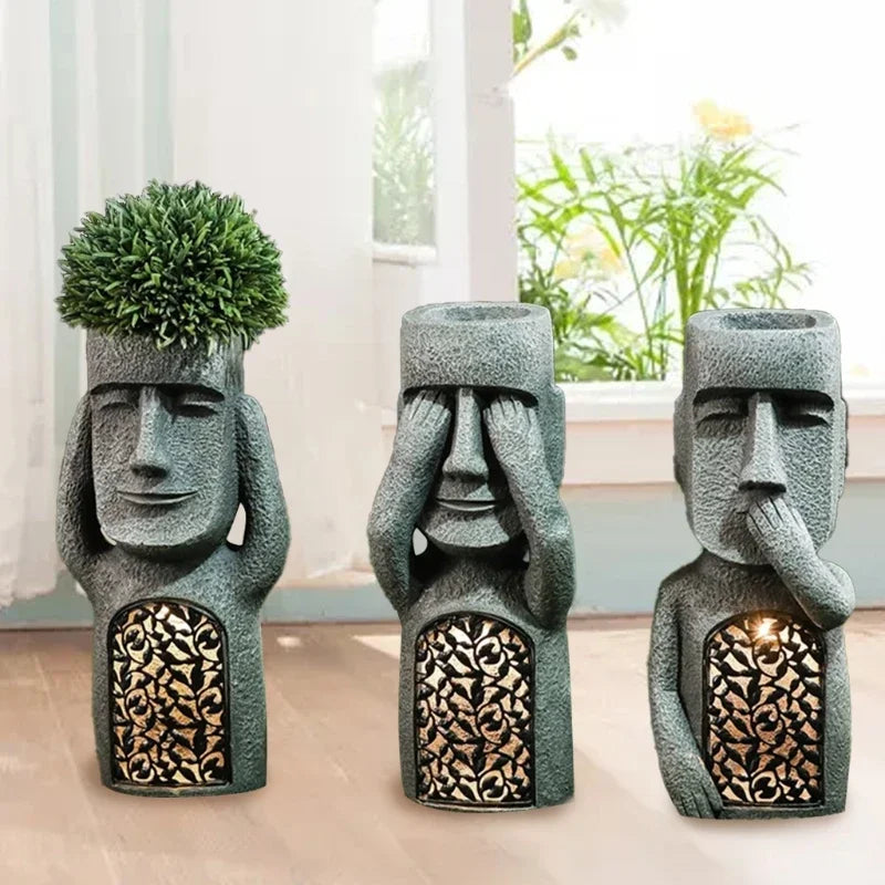 LED-Blumentopf im Moai-Design – Dekorativ & Funktional