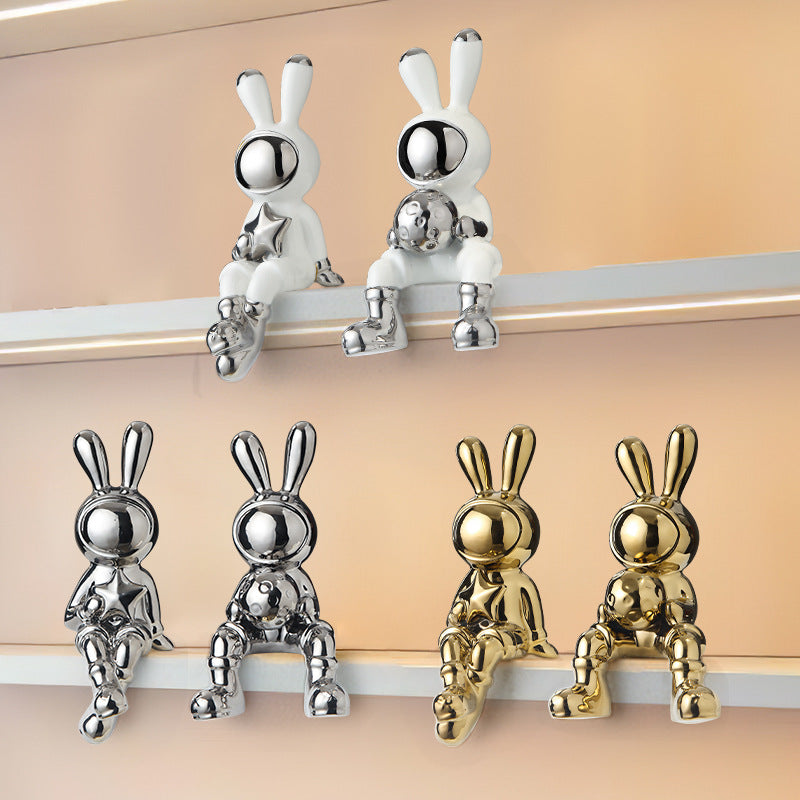 Space Rabbit Deko-Set - Keramik-Kunst, Hase
