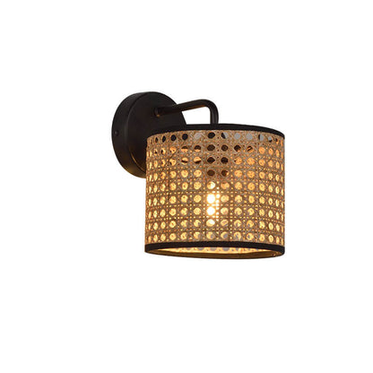 Garduru Rattan Wandlampe | Modernes Webdesign | Trommelform | Stimmungsvolle Beleuchtung für Zuhause