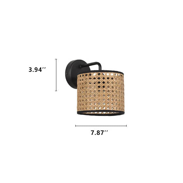 Garduru Rattan Wandlampe | Modernes Webdesign | Trommelform | Stimmungsvolle Beleuchtung für Zuhause