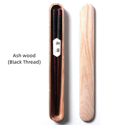 MasuCraft – Schwarze Walnuss Holz Essstäbchen mit dekorativem Draht in Luxus Holzgeschenkbox