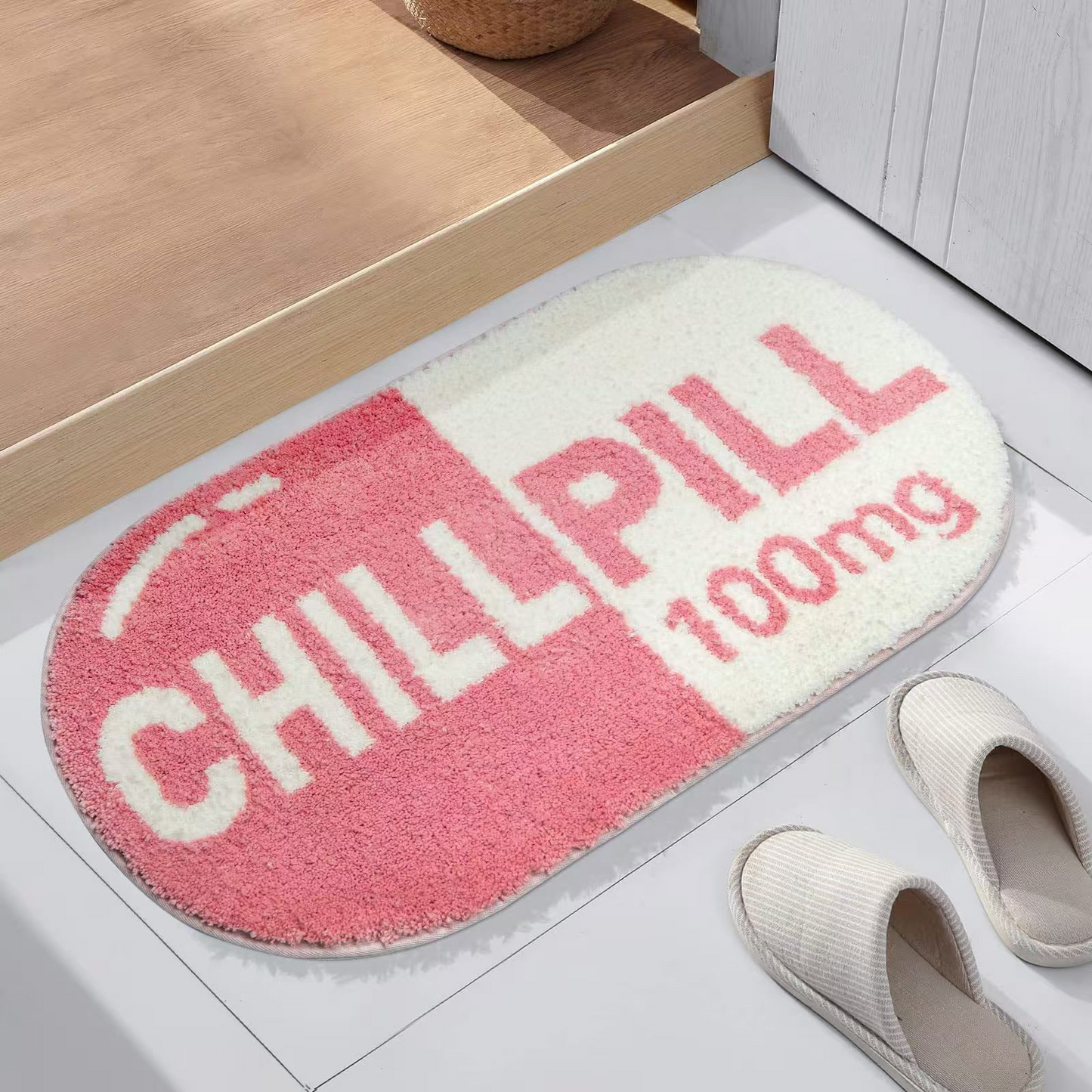 Verspielter pillenförmiger Teppich mit weicher Textur und strapazierfähigem Design – 120x80 cm in beruhigenden Farben