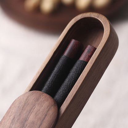 MasuCraft – Schwarze Walnuss Holz Essstäbchen mit dekorativem Draht in Luxus Holzgeschenkbox