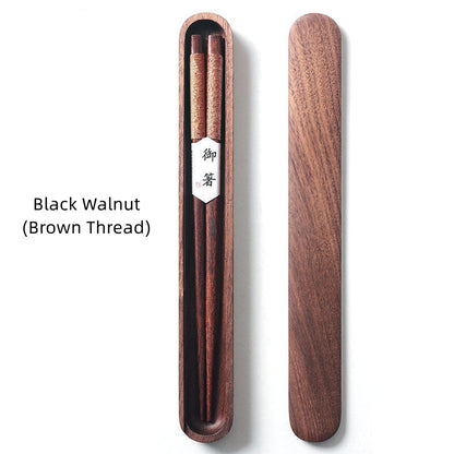 MasuCraft – Schwarze Walnuss Holz Essstäbchen mit dekorativem Draht in Luxus Holzgeschenkbox