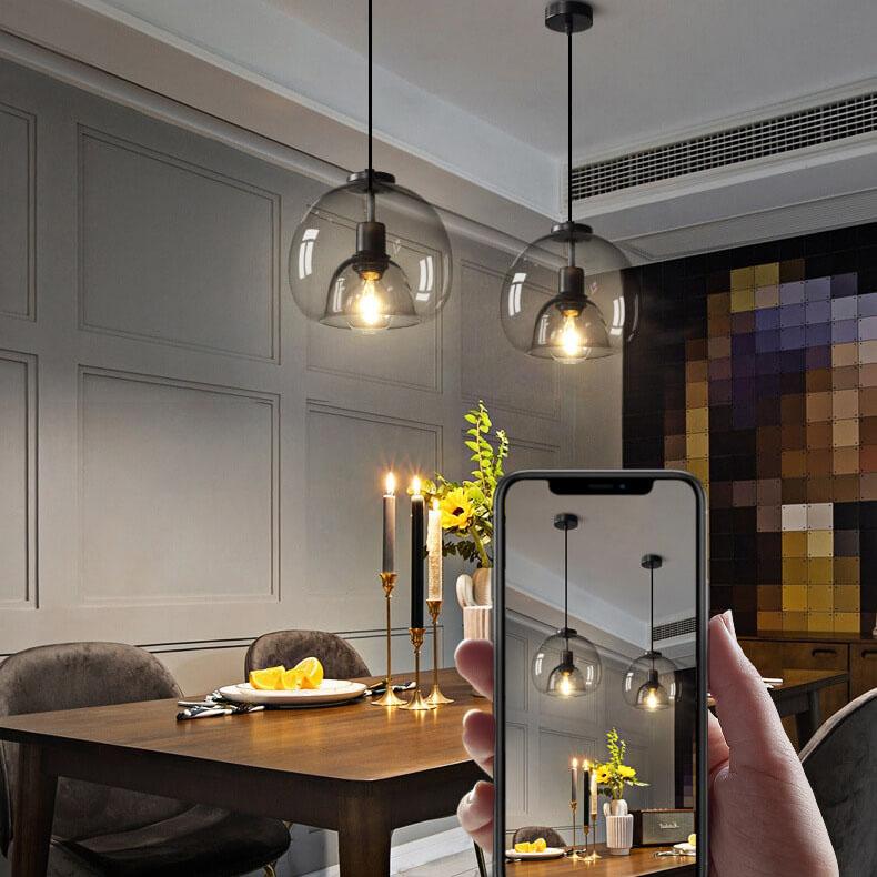 Graue Blasglas-Hängelampe - Moderne Lampe mit Höhenverstellung