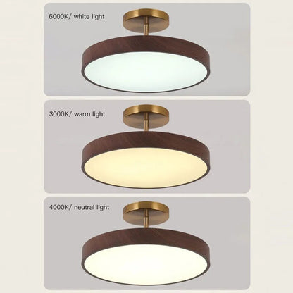 Deckenleuchte mit Holz und LED Semi Flush
