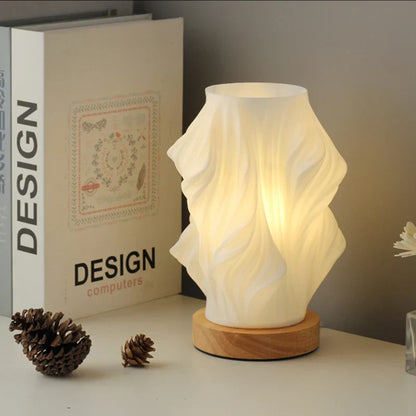 Dimmbare USB Tischlampe mit Holzsockel – Moderne Nachttischlampe für Wohnzimmer und Home Office