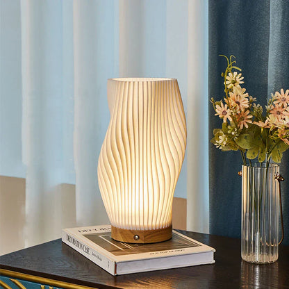 Dimmbare USB Tischlampe mit Holzsockel – Moderne Nachttischlampe für Wohnzimmer und Home Office