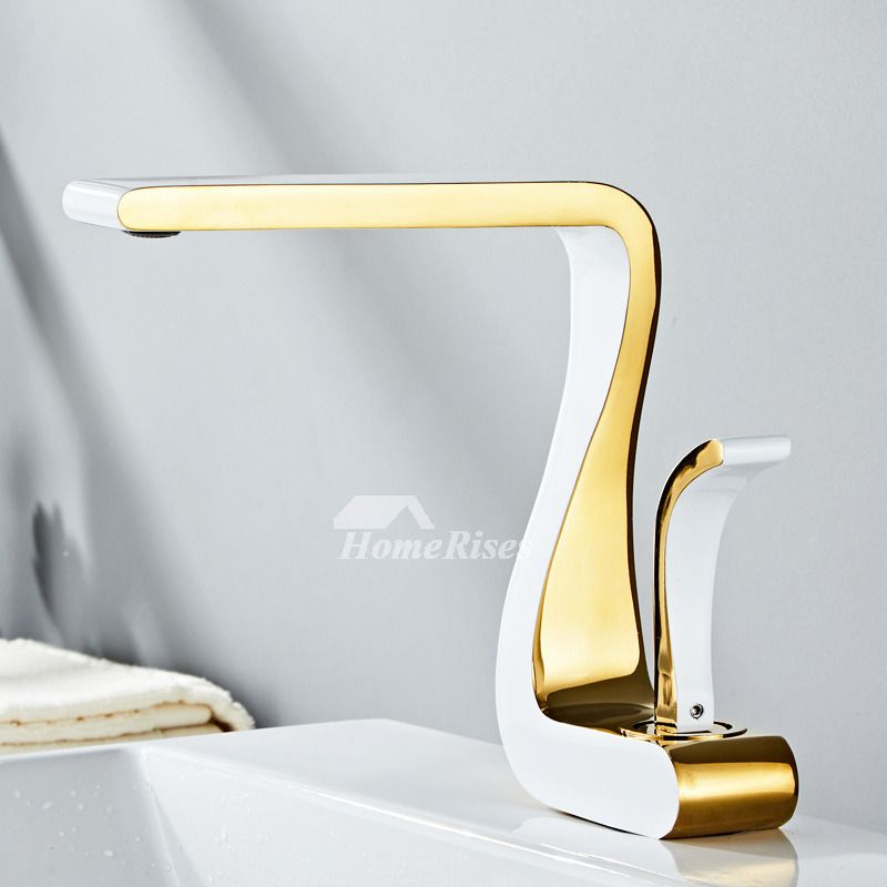 Garduru Goldene Badezimmerarmatur | Einhandmischer | Messing & Weiß | Luxus Waschbecken Armatur im Modernen Design