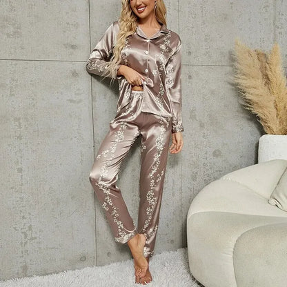 Elegantes Satin Pyjama Set mit Blumenmuster