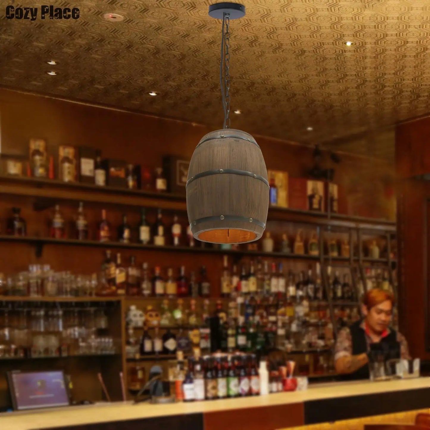 Royaleva Rustikale Holz-Pendelleuchte – Vintage Weinfass Hängeleuchte