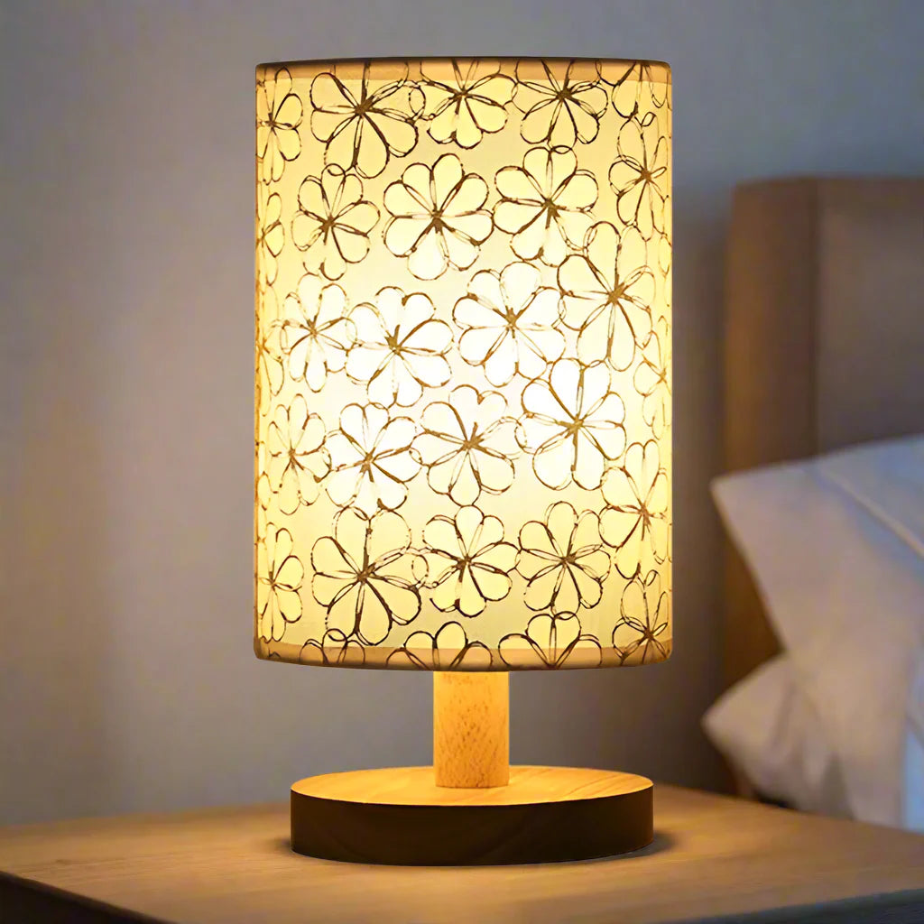 Holz-Nachtischlampe – USB-betriebene Leinen-Tischlampe für Schlafzimmer & moderne Wohnkultur