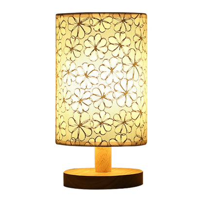 Royaleva USB Nachttischlampe mit Holzsockel und Zylinderschirm