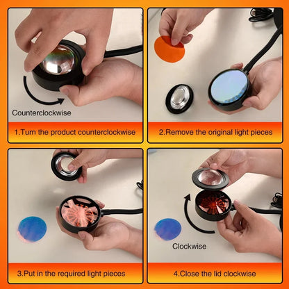 Sonnenuntergang Lampe mit Fernbedienung – 16 Farben & 360° Rotation für ästhetische Stimmungsbeleuchtung