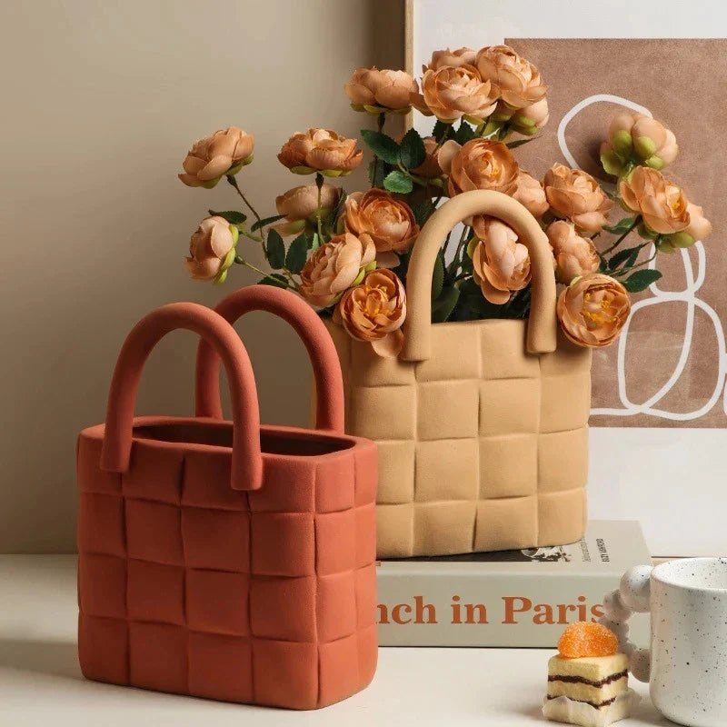 Keramische Frauen Tasche Blumen Vase Nordischer Luxus Tasche Vase Handtasche Blumentopf Ornamente Büro Wohnzimmer Dekoration Wohnkultur