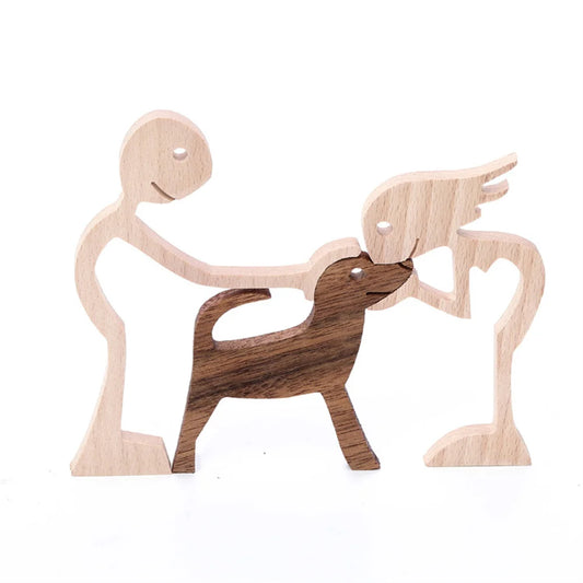 Holzhundefigur für die Familie, handgefertigte Desktop-Tischdekoration, Schnitzmodell für Zuhause und Büro, Haustierskulptur, Weihnachtsgeschenk